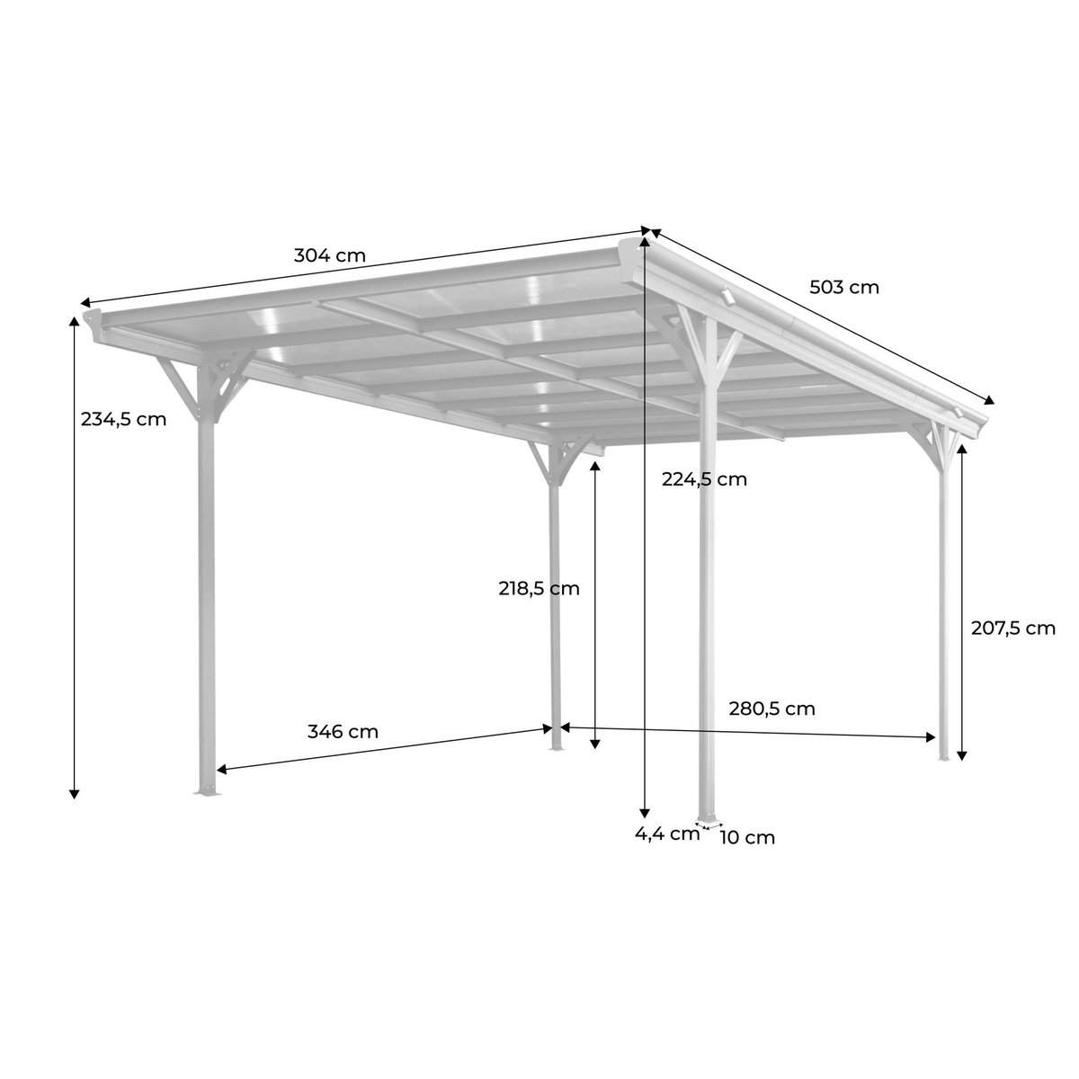 Carport aluminium et polycarbonate 15m² LE BORN blanc, SWEEEK