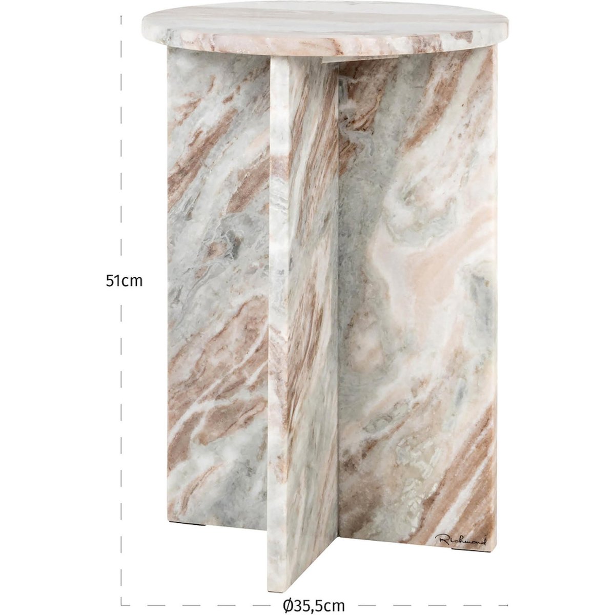 Table d'appoint ronde en marbre marbre rose veiné blanc et beige, RECOLLECTION