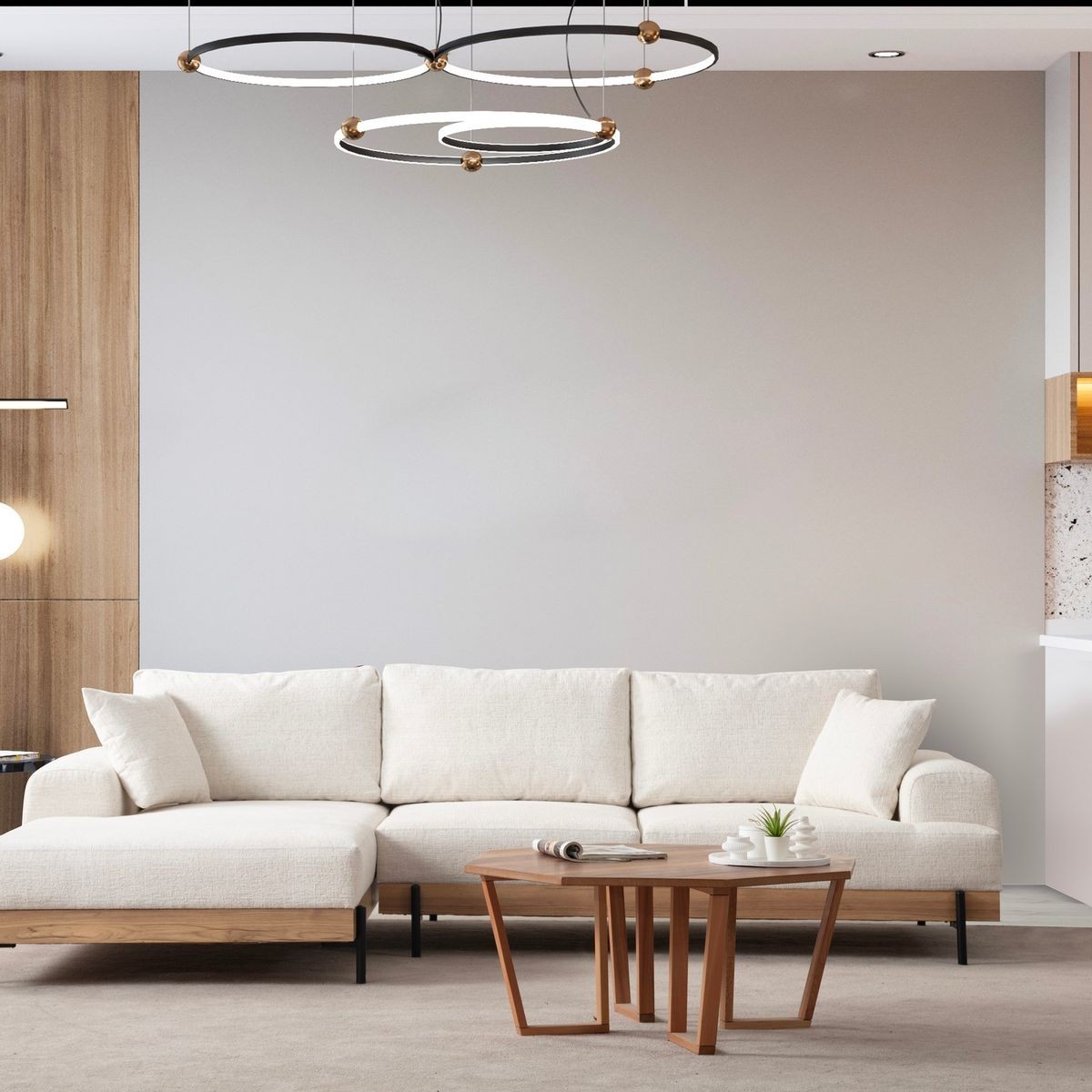 Canapé d'angle à gauche 4 places en tissu - GIADA beige, HOMIFAB