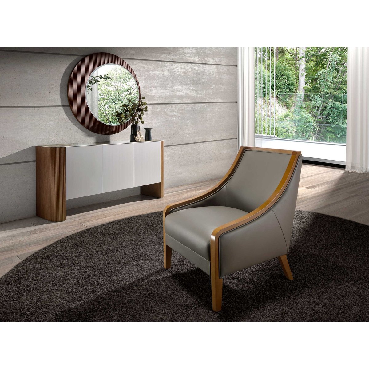 Fauteuil en cuir gris | miel, ANGEL CERDA