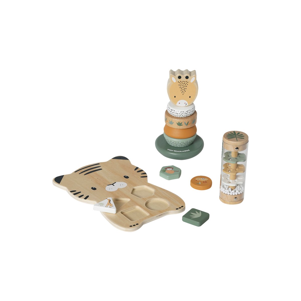 Coffret 3 jeux d'éveil TANZANIE en bois FSC® jaune, VERTBAUDET