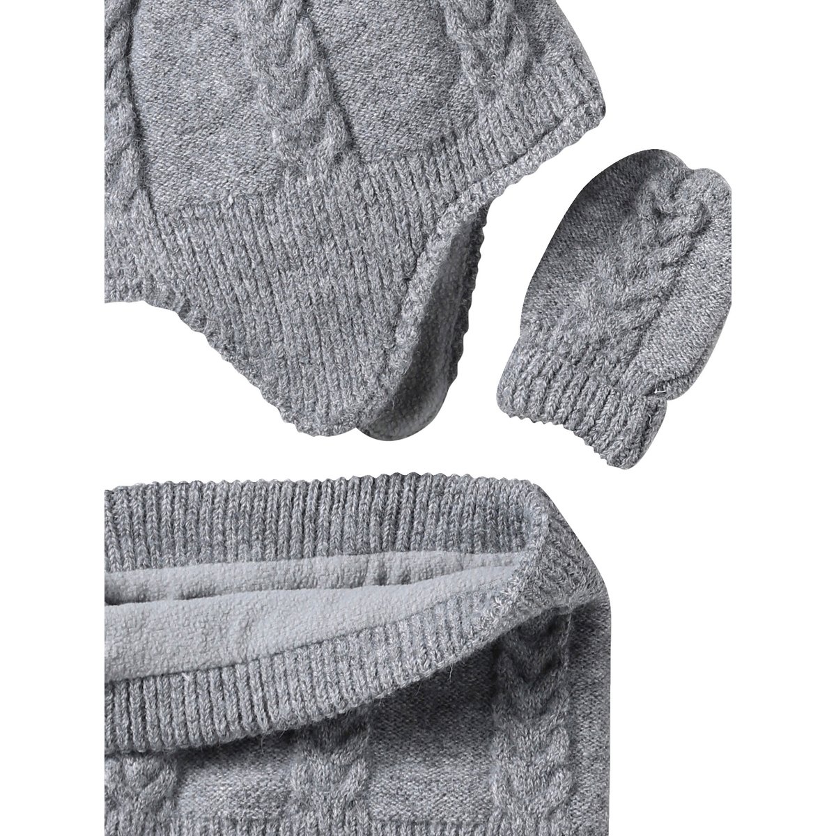 Ensemble bonnet, snood et moufles gris chiné, VERTBAUDET