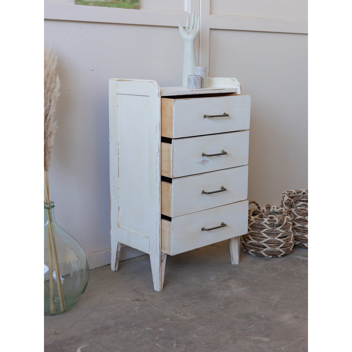 Commode blanc patiné Garance N°746 - Bon état blanc, DEBONGOUT