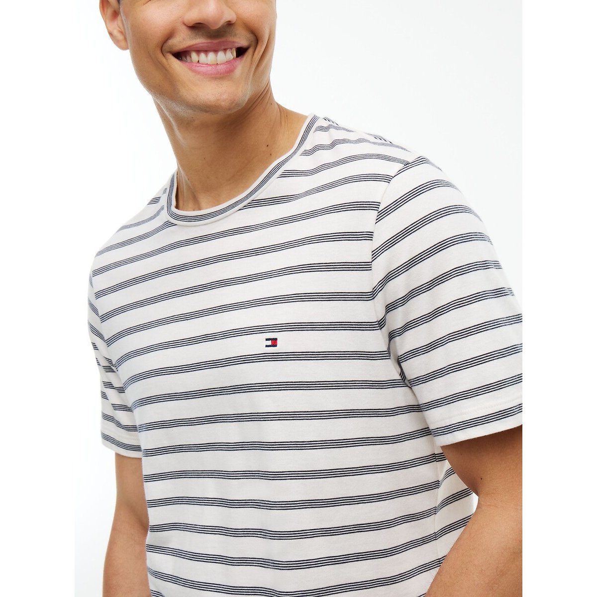 T-shirt manches courtes, coupe regular bleu marine/écru, TOMMY HILFIGER