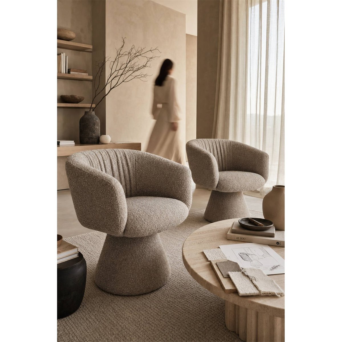 Chaise de salle à manger pivotante bouclé moka chiné, RECOLLECTION