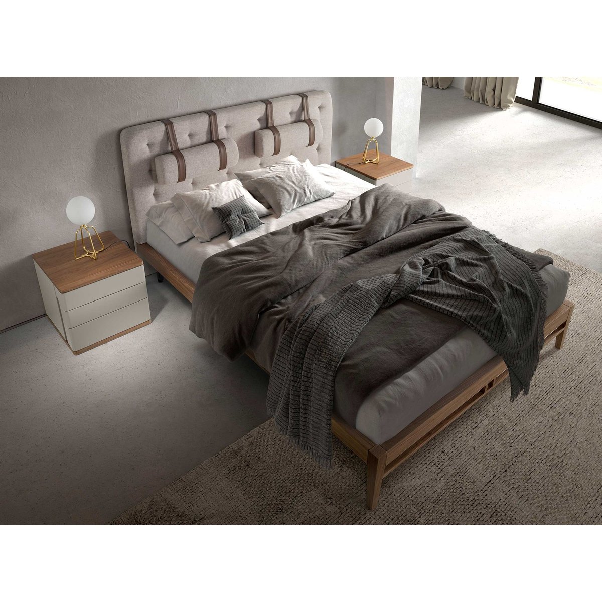 Lit tufté en tissu gris | noyer, ANGEL CERDA