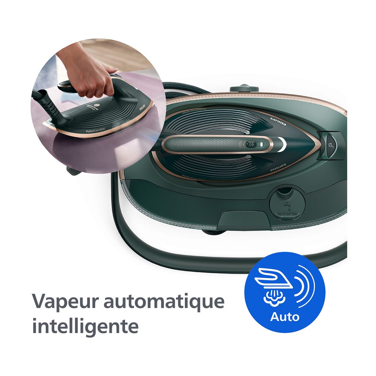 Centrale vapeur PSG8200/70 Série 8000 Vert foncé/Rose Gold 1.4L, 9 bars couleur unique, PHILIPS