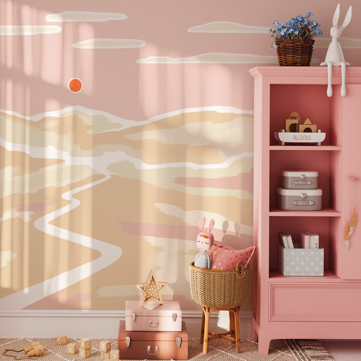 Papier peint panoramique Soleil couchant, Rose 225 x 250cm rose, ACTE DECO