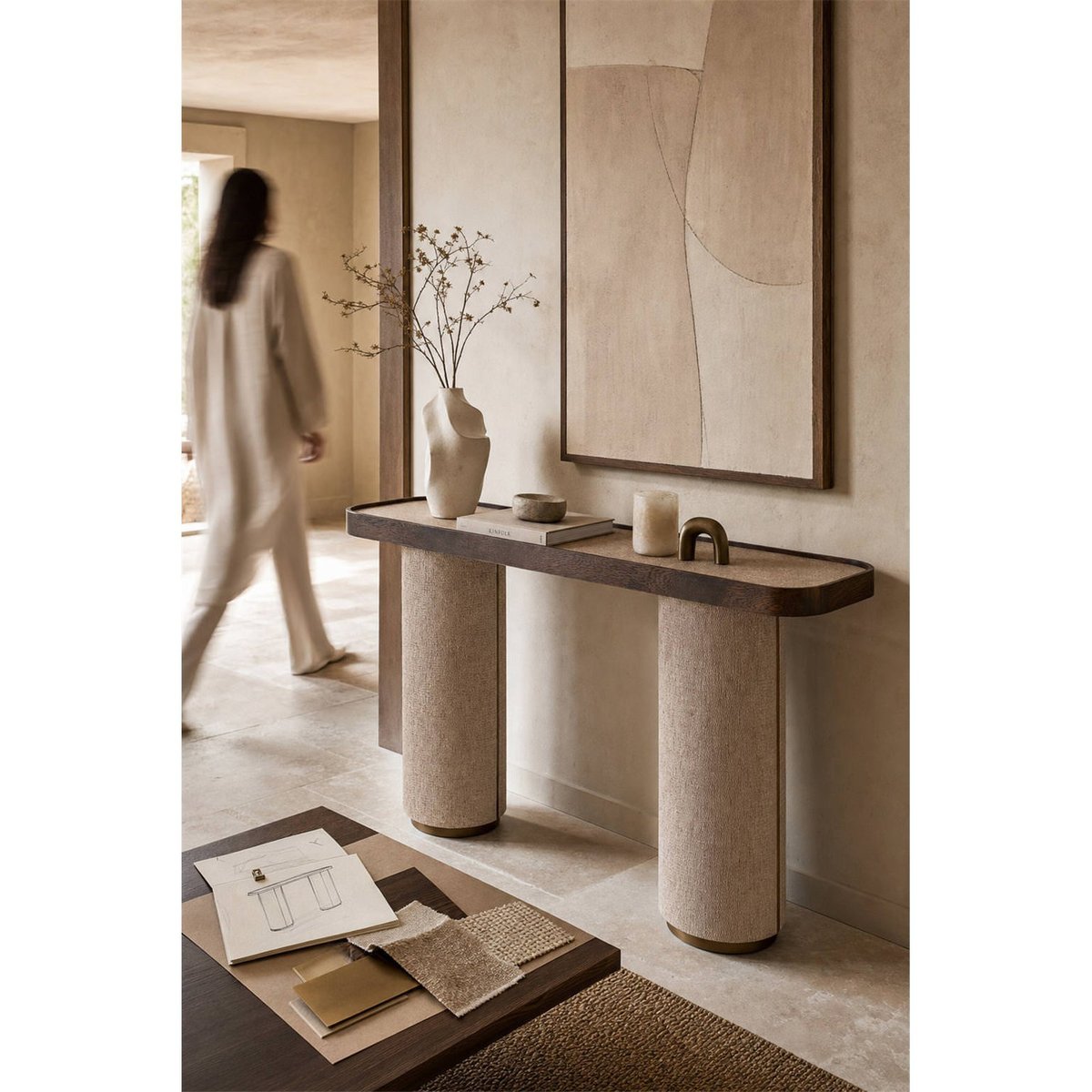 Console en chêne collection WILLOX beige et bois foncé, RECOLLECTION