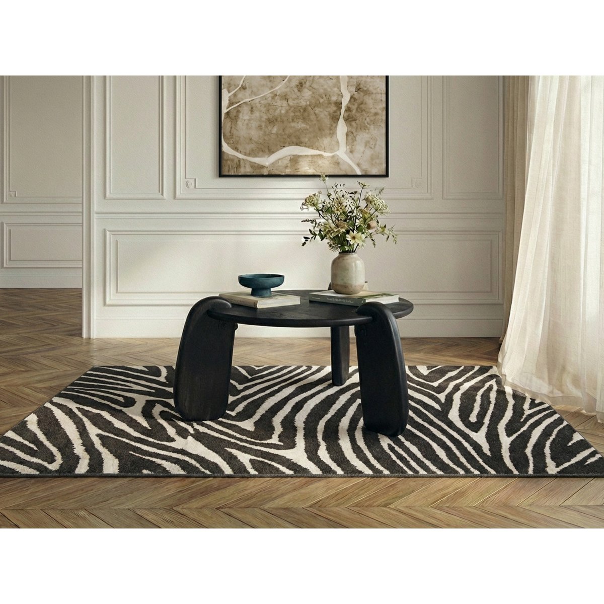 Table basse ronde en bois massif, HELIO noir, BOBOCHIC