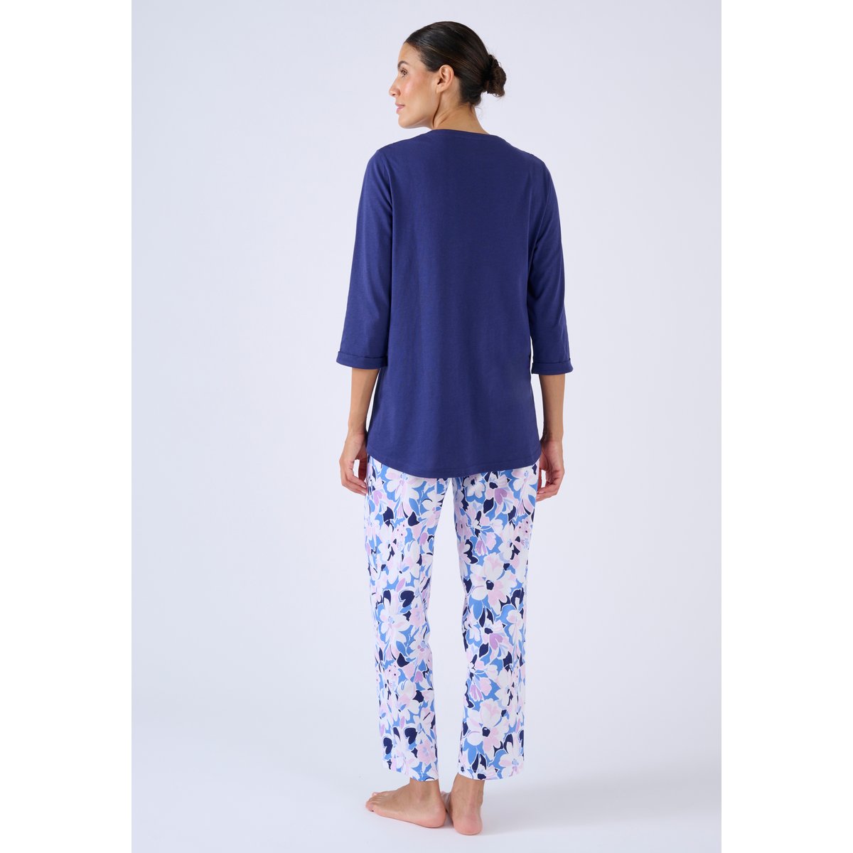T-shirt de pyjama col tunisien en pur coton bleu nuit, DAMART