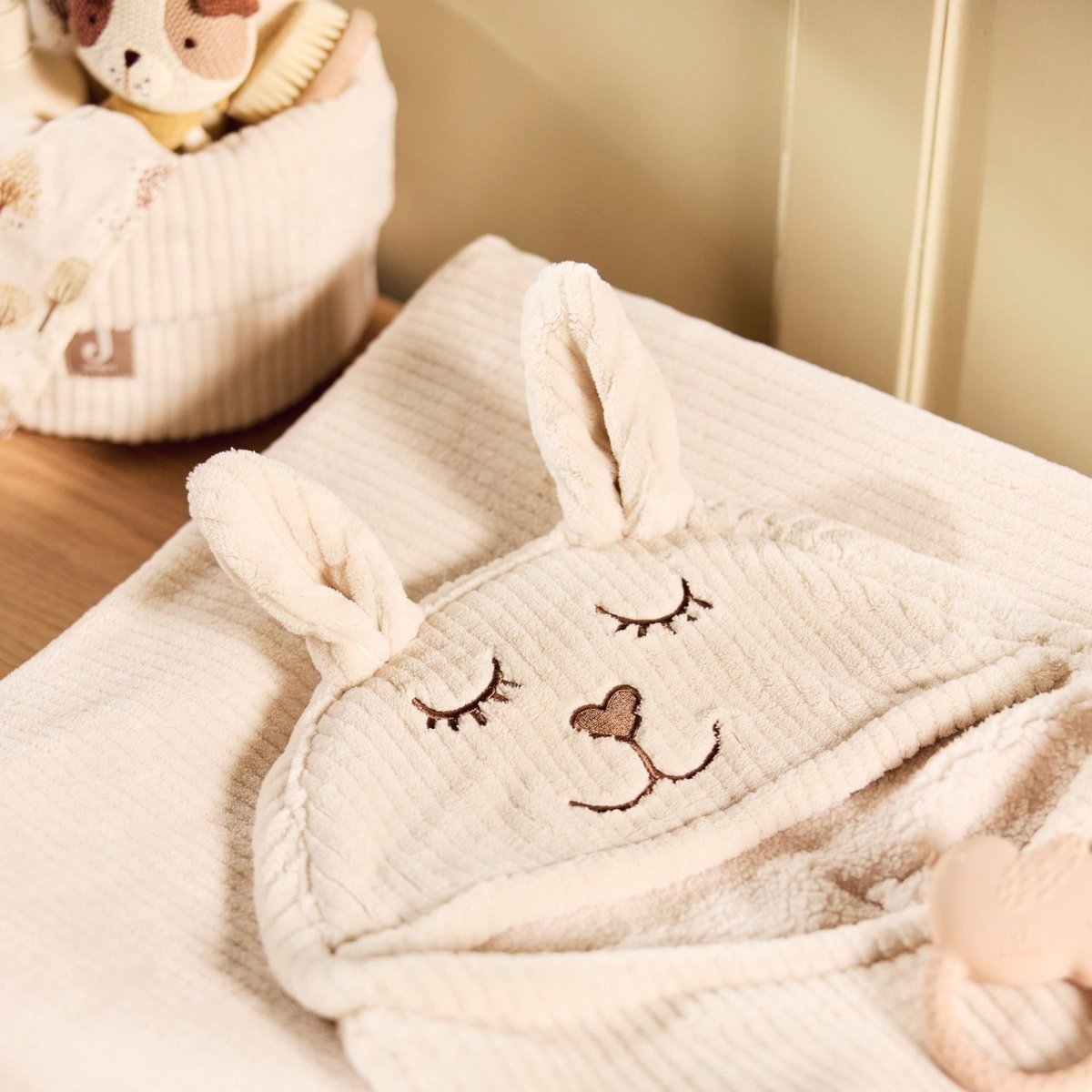 Couverture nomade Bunny ecru, marron, JOLLEIN
