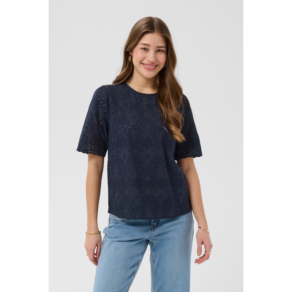 Blouse with short sleeve bleu navy blazer, CREAM