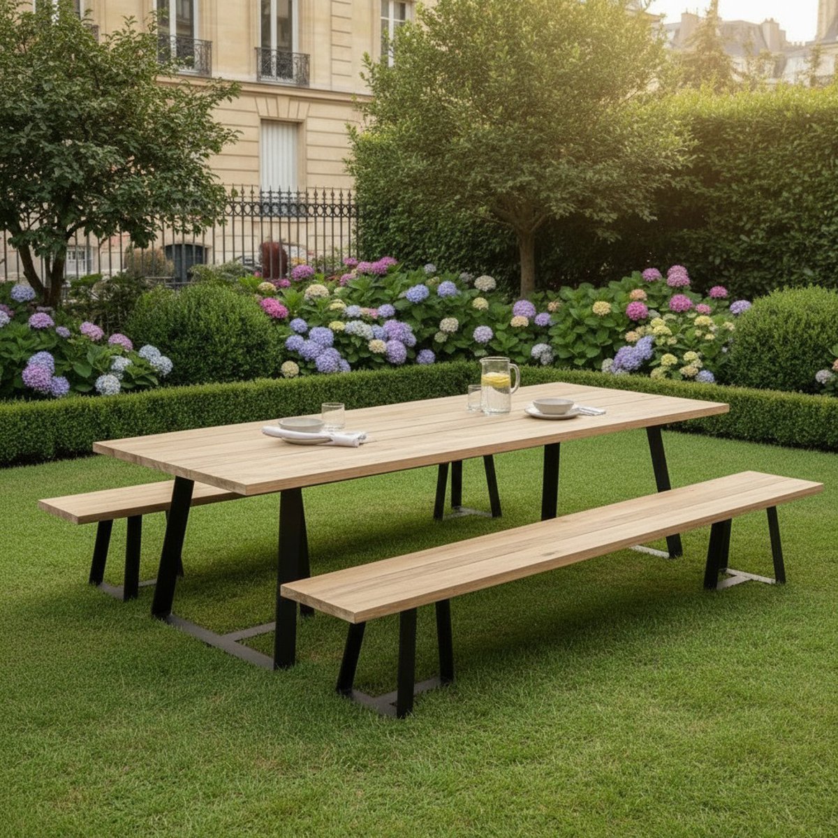 Table métal et teck recyclé 300 x 110 cmsay naturel, GECKO JARDIN