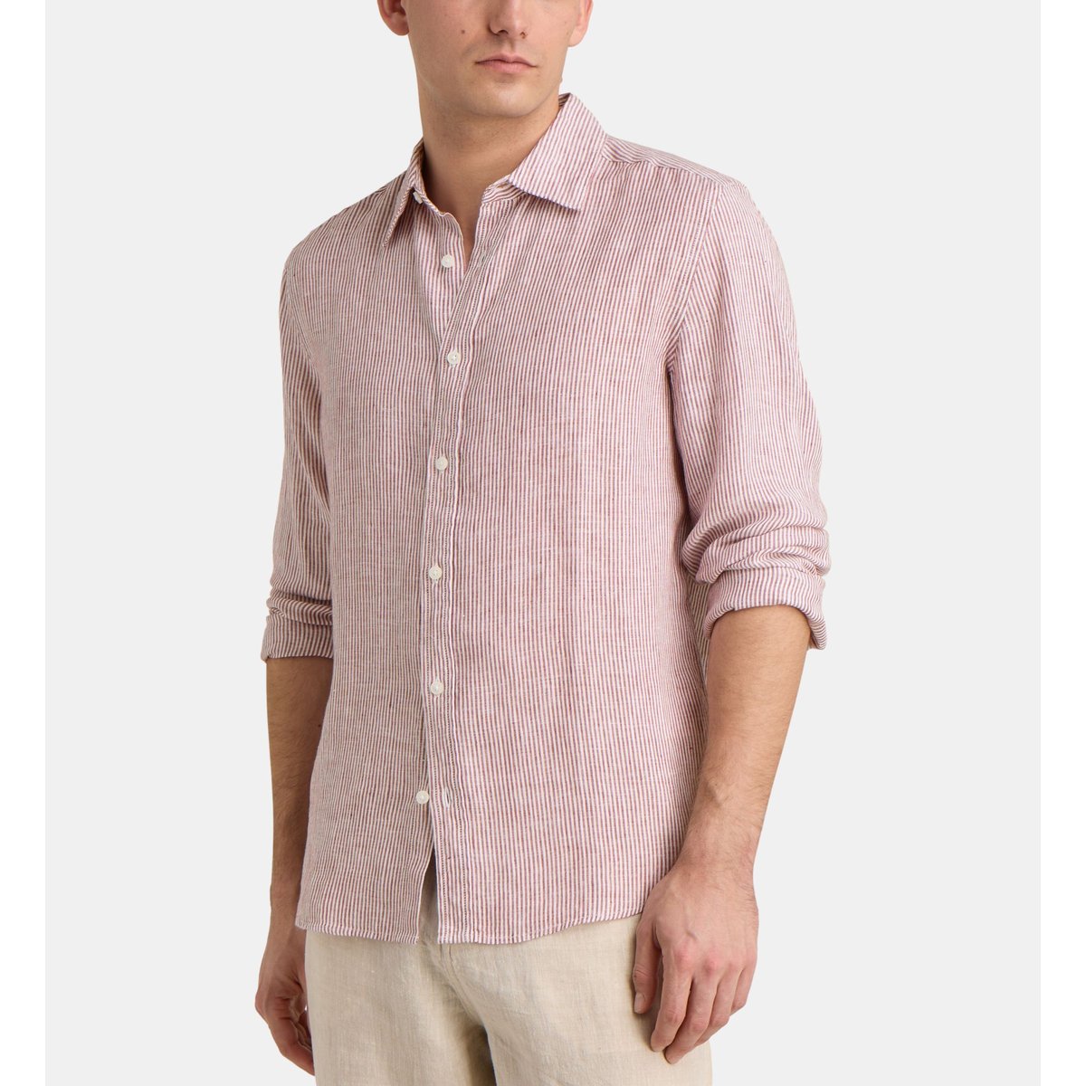 Chemise droite rayée pilinstri en lin européen™ blanc et rouge, GALERIES LAFAYETTE