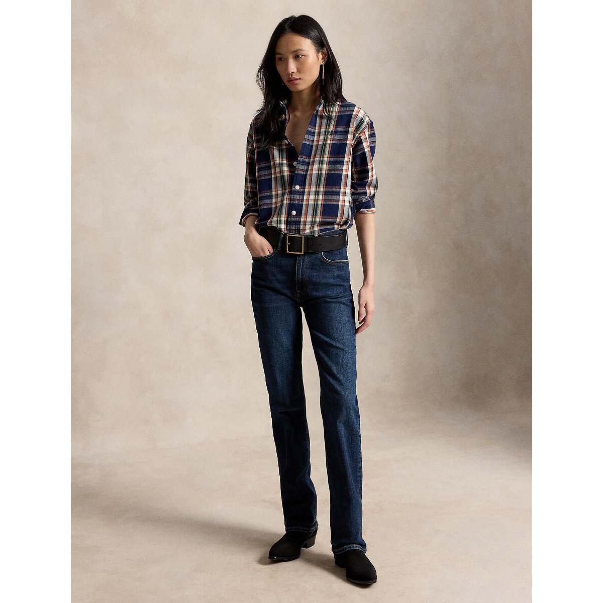 Camisa xadrez com mangas compridas quadrados marinho, POLO RALPH LAUREN