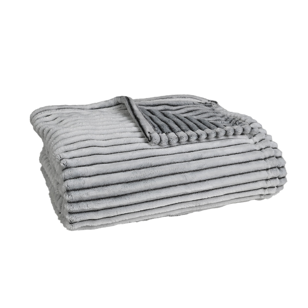 Plaid polaire côtelé extra doux et chaud KASH blanc/anthracite, SENSEI MAISON