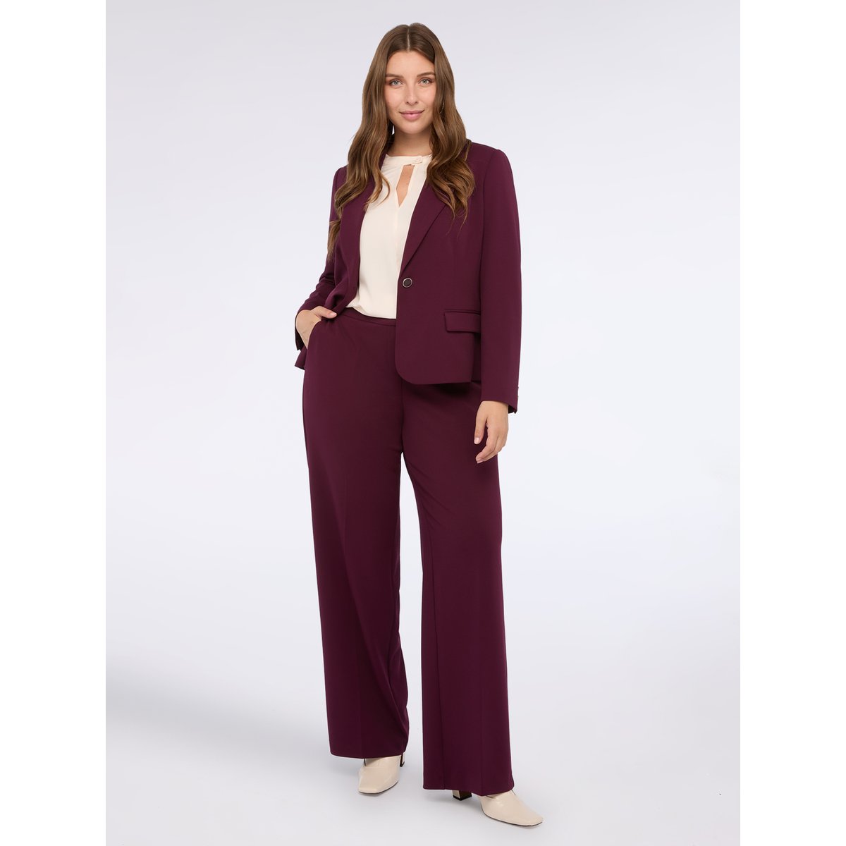 Pantalon jambe large en tissu stretch burgundy, FIORELLA RUBINO