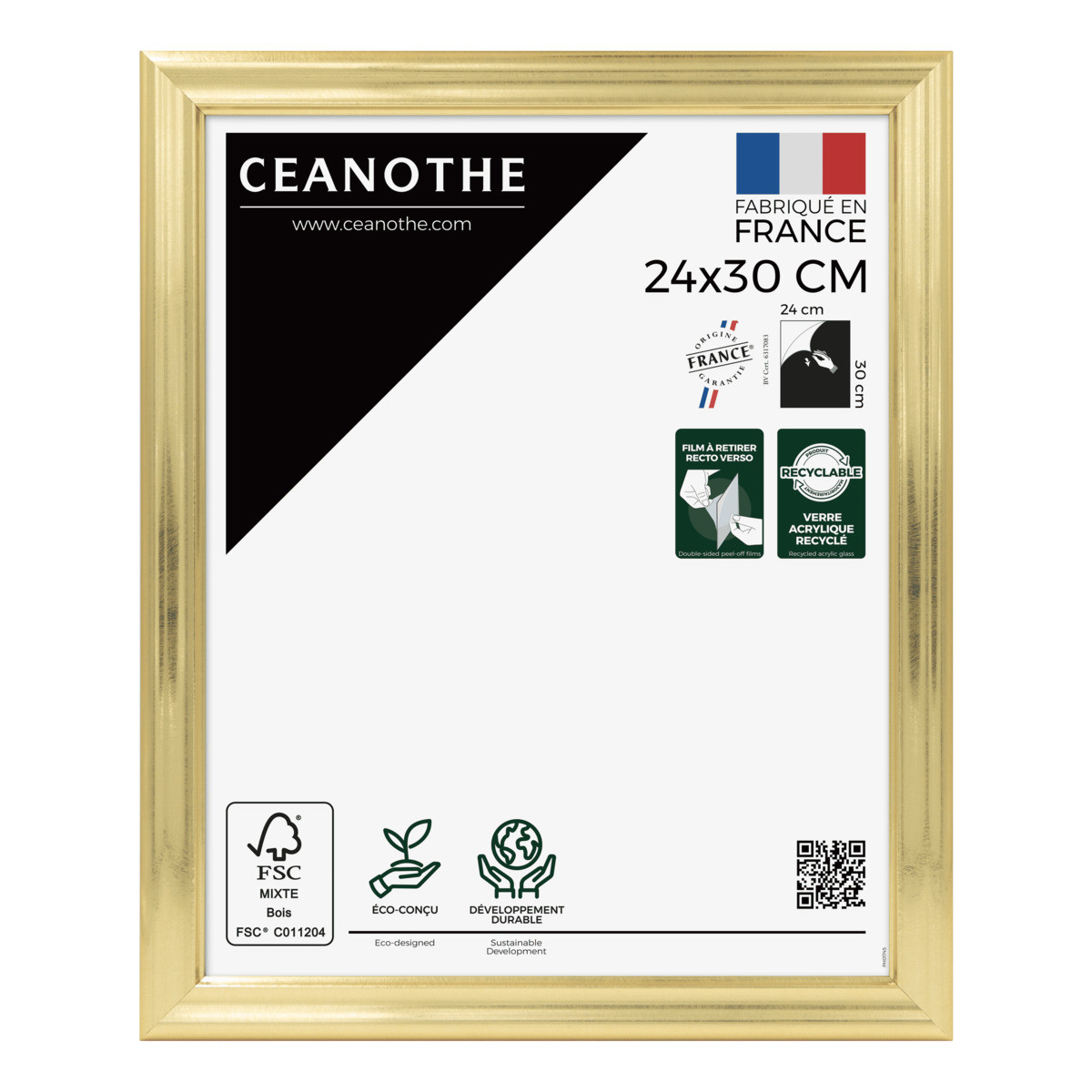 Cadre Photo En Résine Recyclée JULIA doré, CEANOTHE
