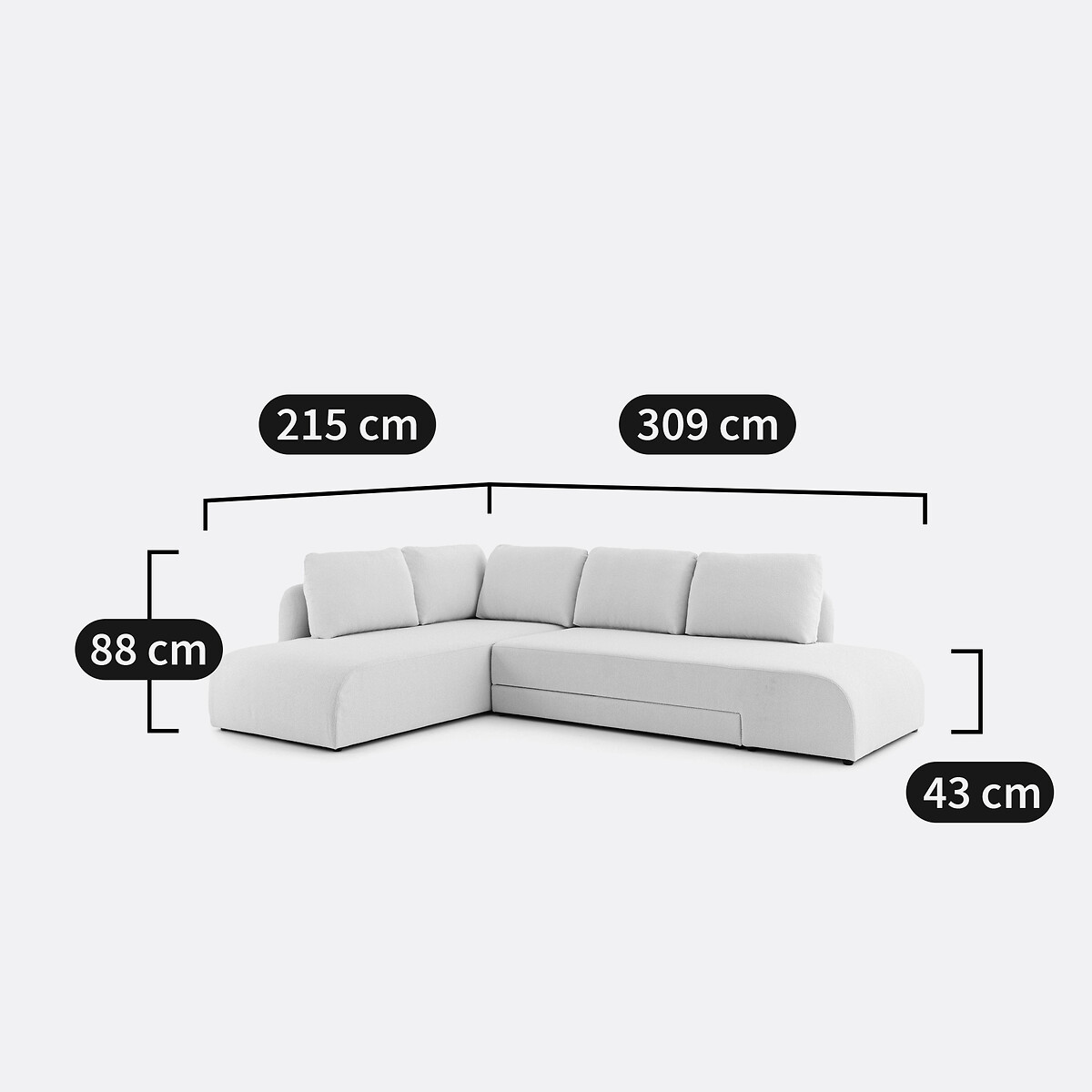 Canapé angle convertible, en bouclette fine, GINA ecru, LA REDOUTE INTERIEURS