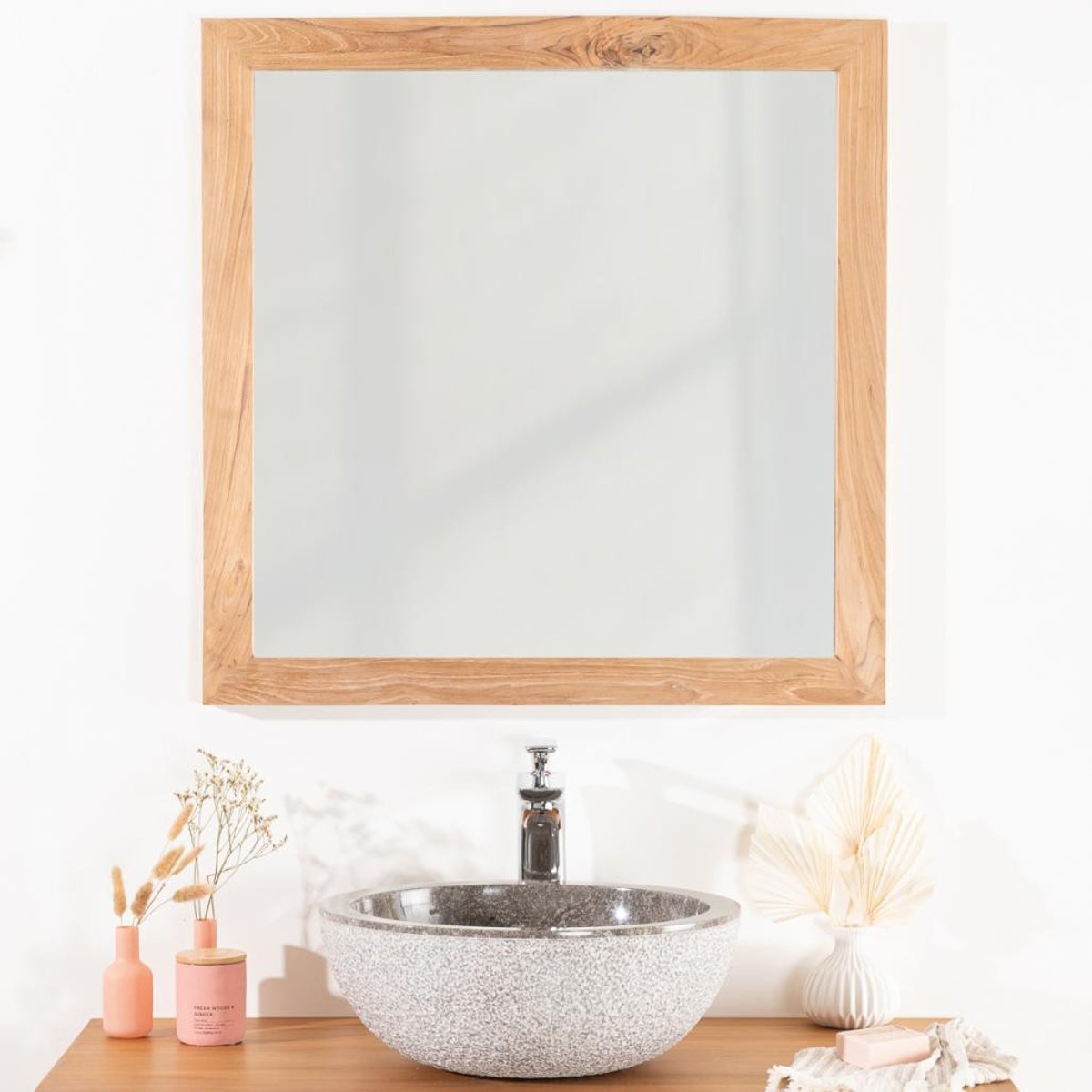 Miroir en teck massif carré 70 cm naturel, WANDA COLLECTION