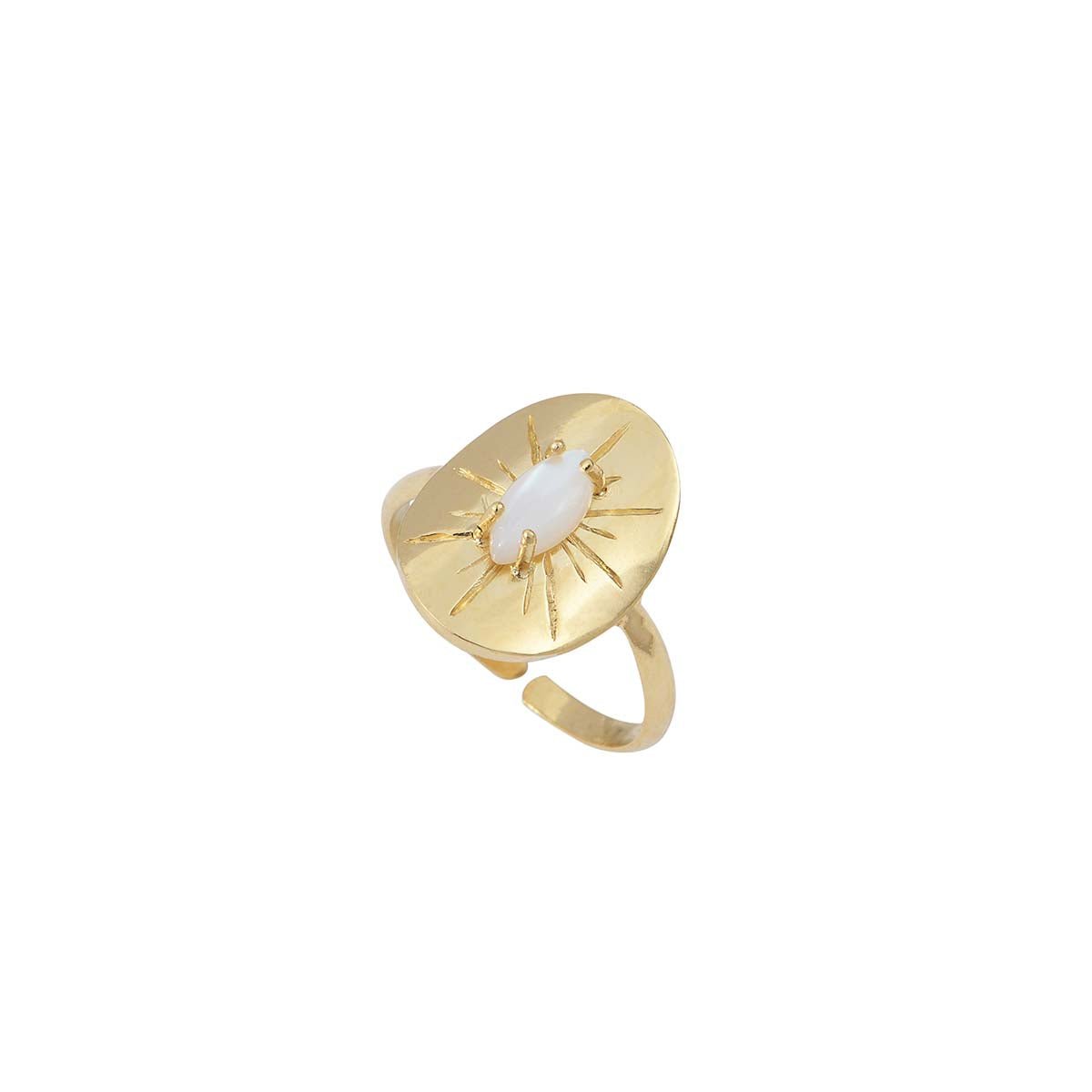 Bague  nacre blanche dorée - iris blanc, CAROLINE NAJMAN