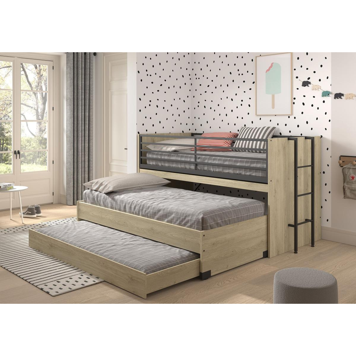Lit mi-haut 90x200 sam avec gigogne marron, VIPACK