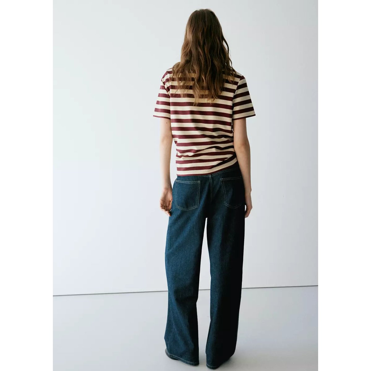 T-shirt manches courtes rayures grenat, MANGO