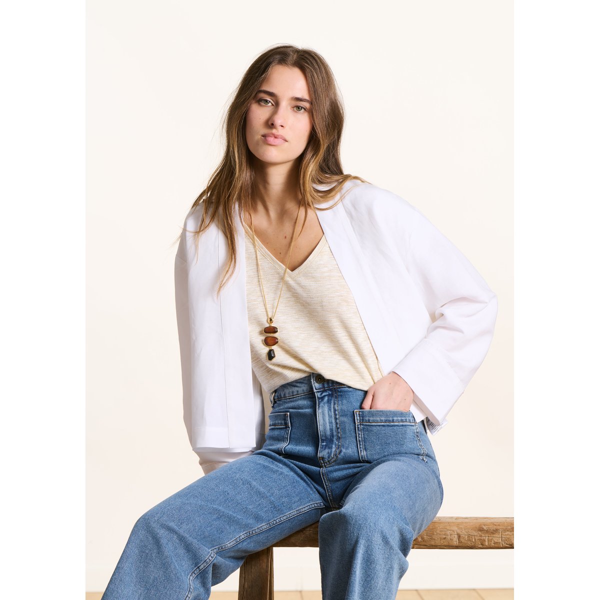 Veste courte ouverte blanc, LA FEE MARABOUTEE