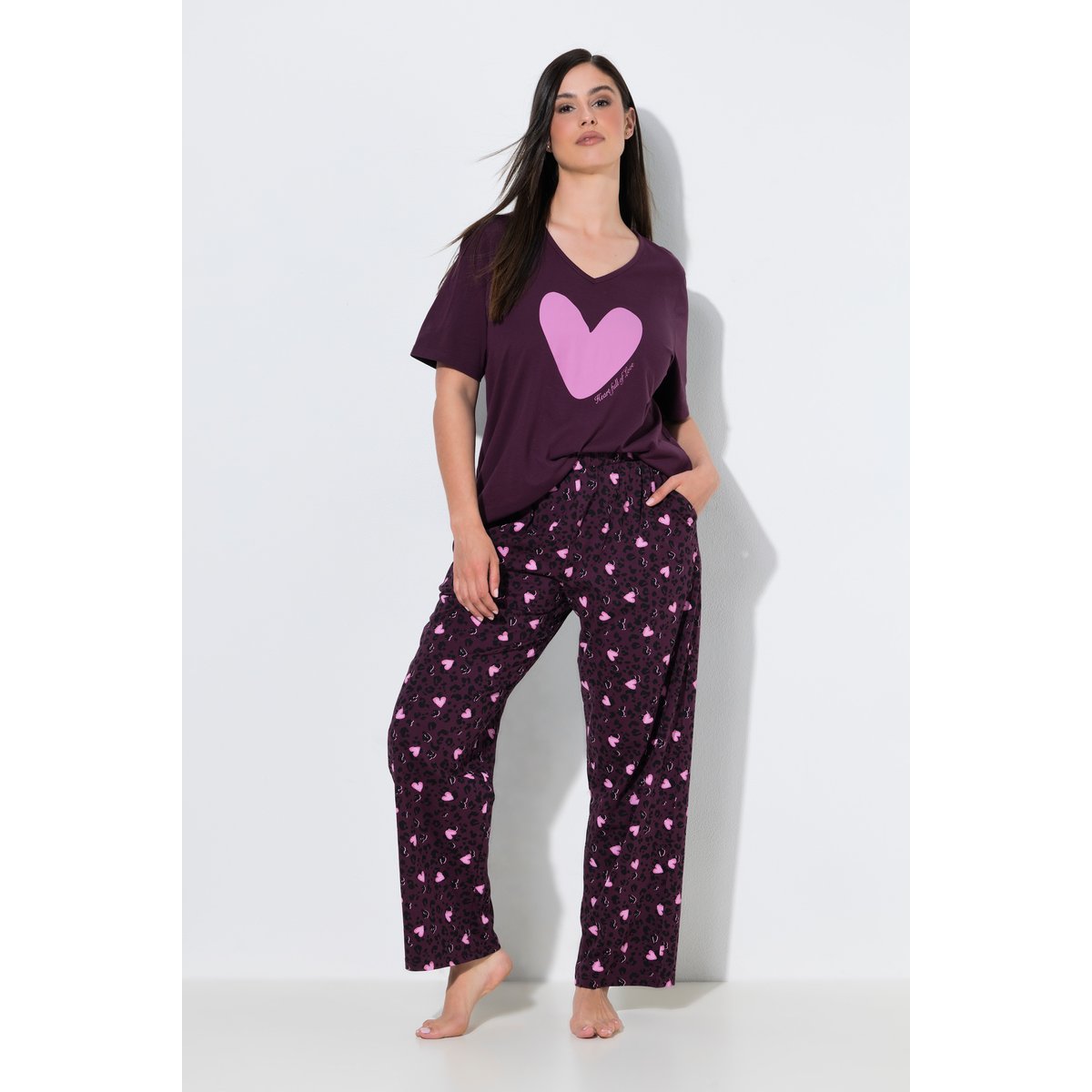Pyjama motif cœurs prune foncé, ULLA POPKEN