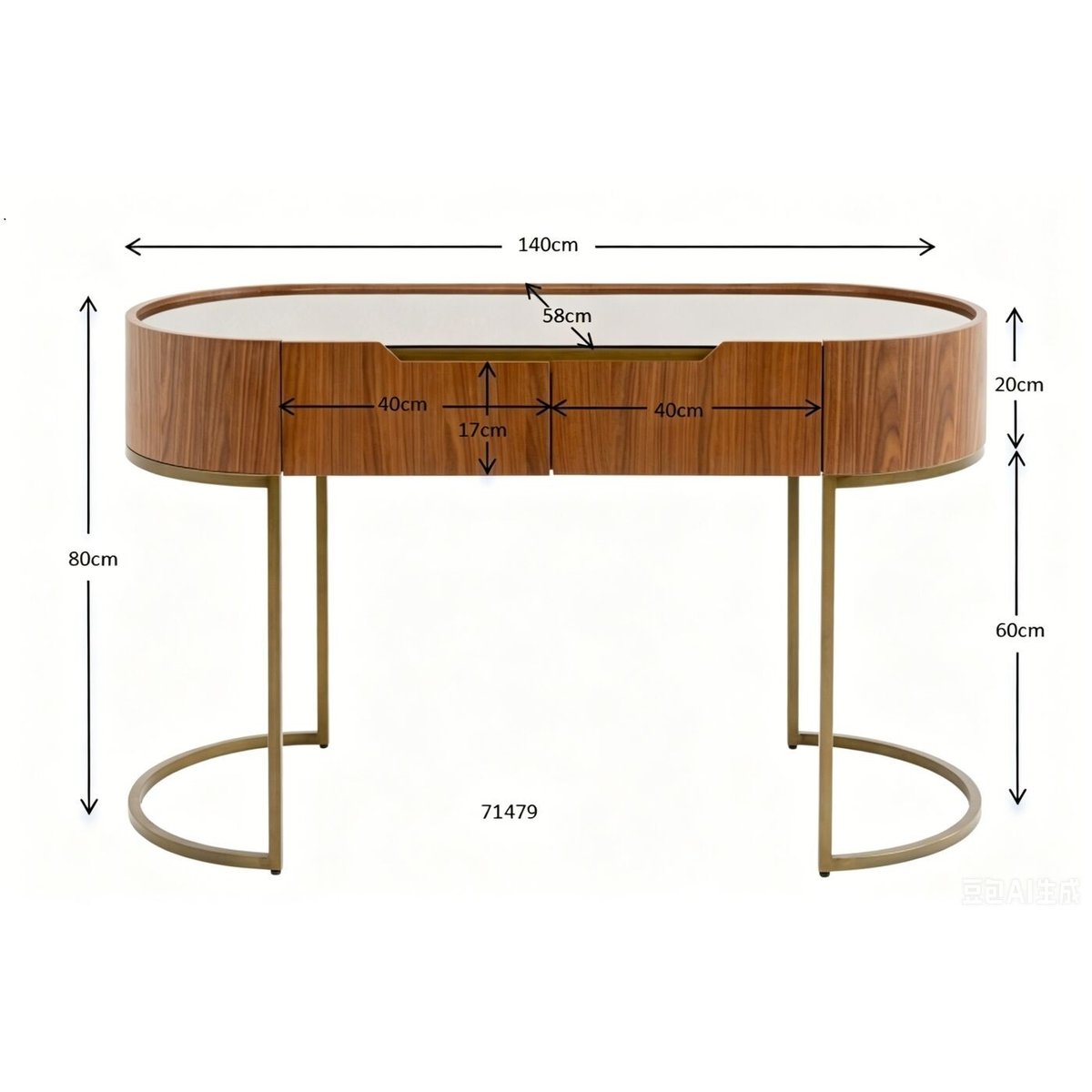 Bureau 2 tiroirs en noyer et verre, GIORGIO marron, KARE DESIGN