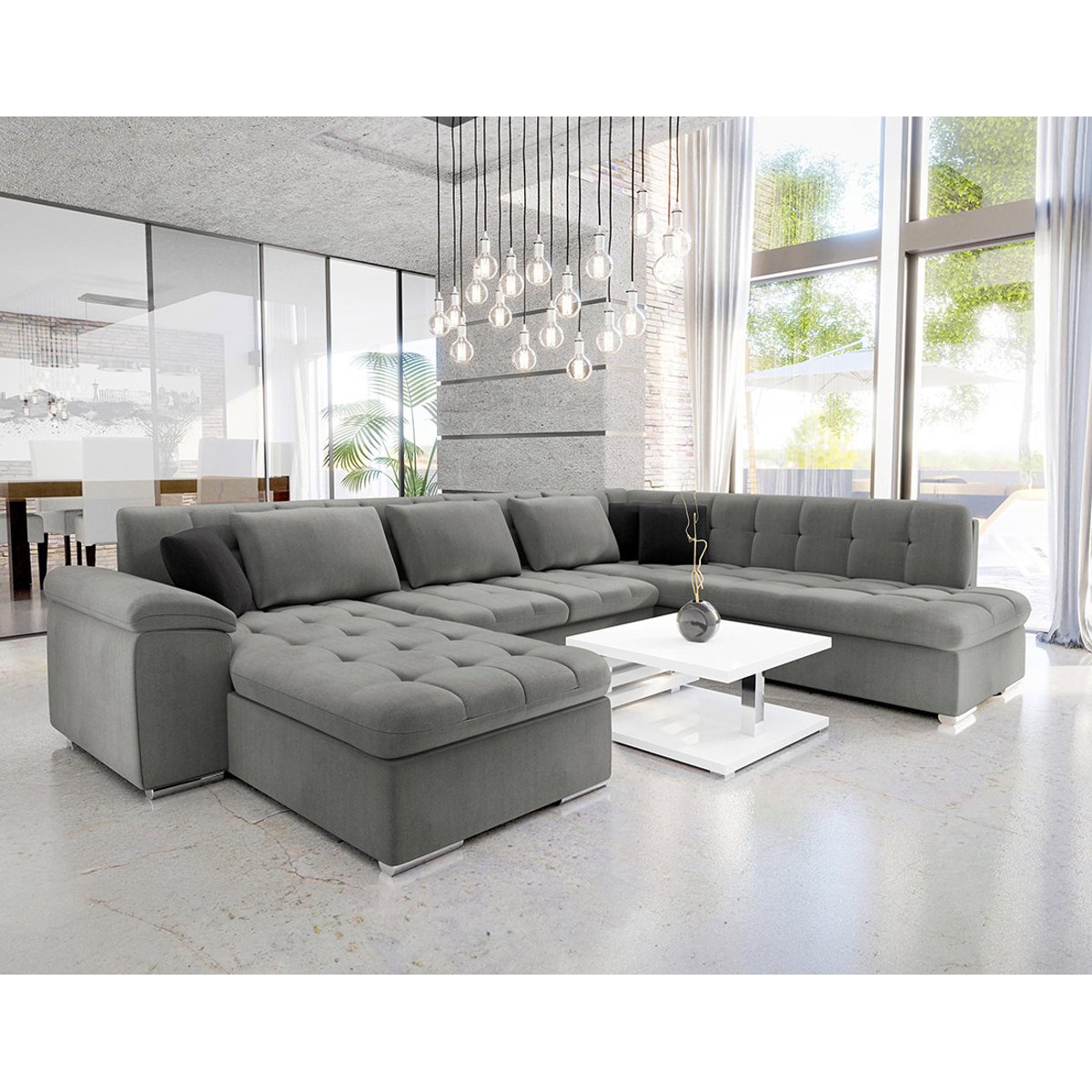 Canapé d'Angle Convertible en Tissu 7 places - CHUCK gris, BEST MOBILIER