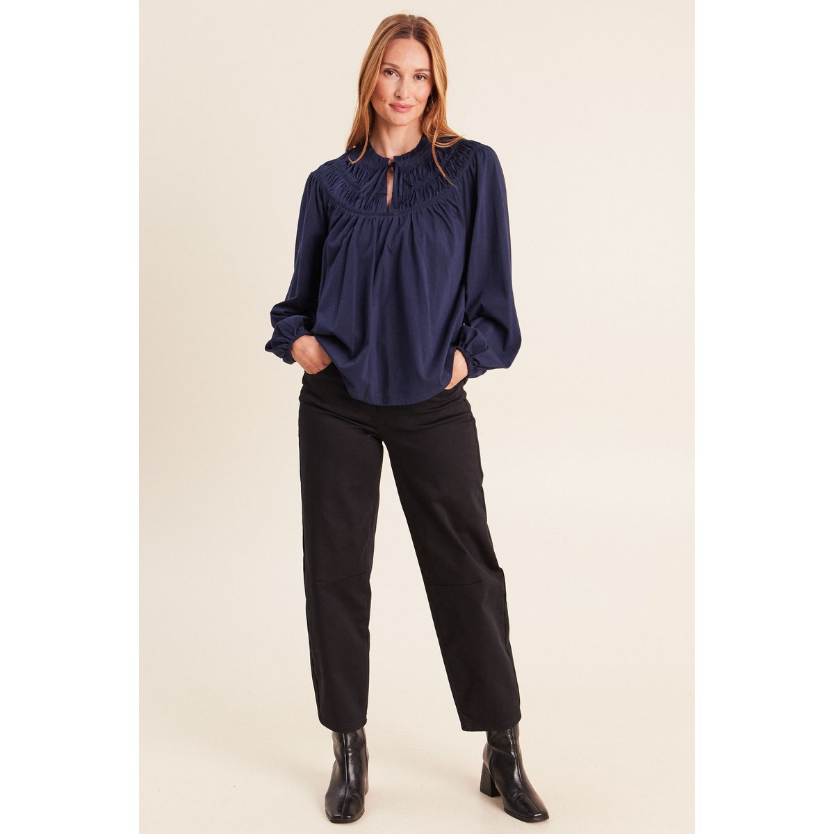 Blouse col tunisien manches longues bleu marine, BREAL