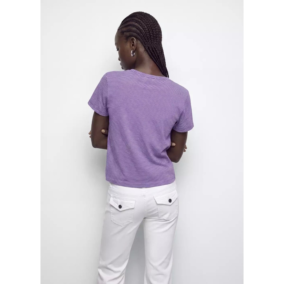 T-shirt coton rayures fines lilas, MANGO TEEN
