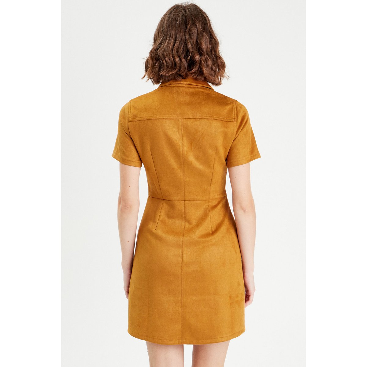 Robe droite boutonnée suédine camel, CACHE CACHE