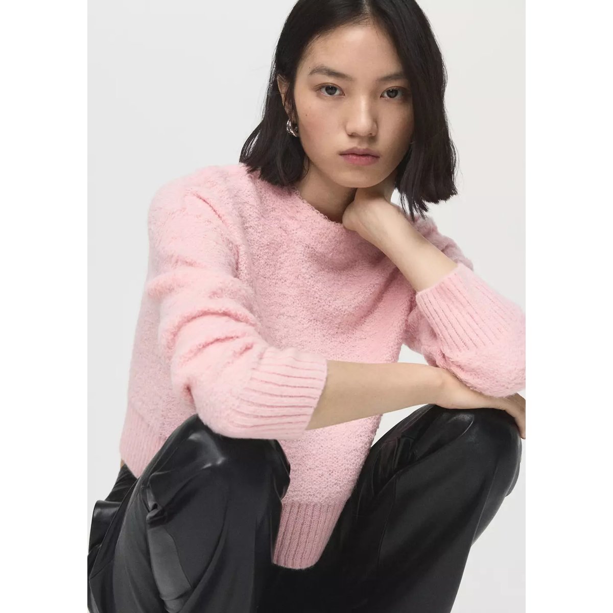 Pull-over maille col montant rose pâle, MANGO