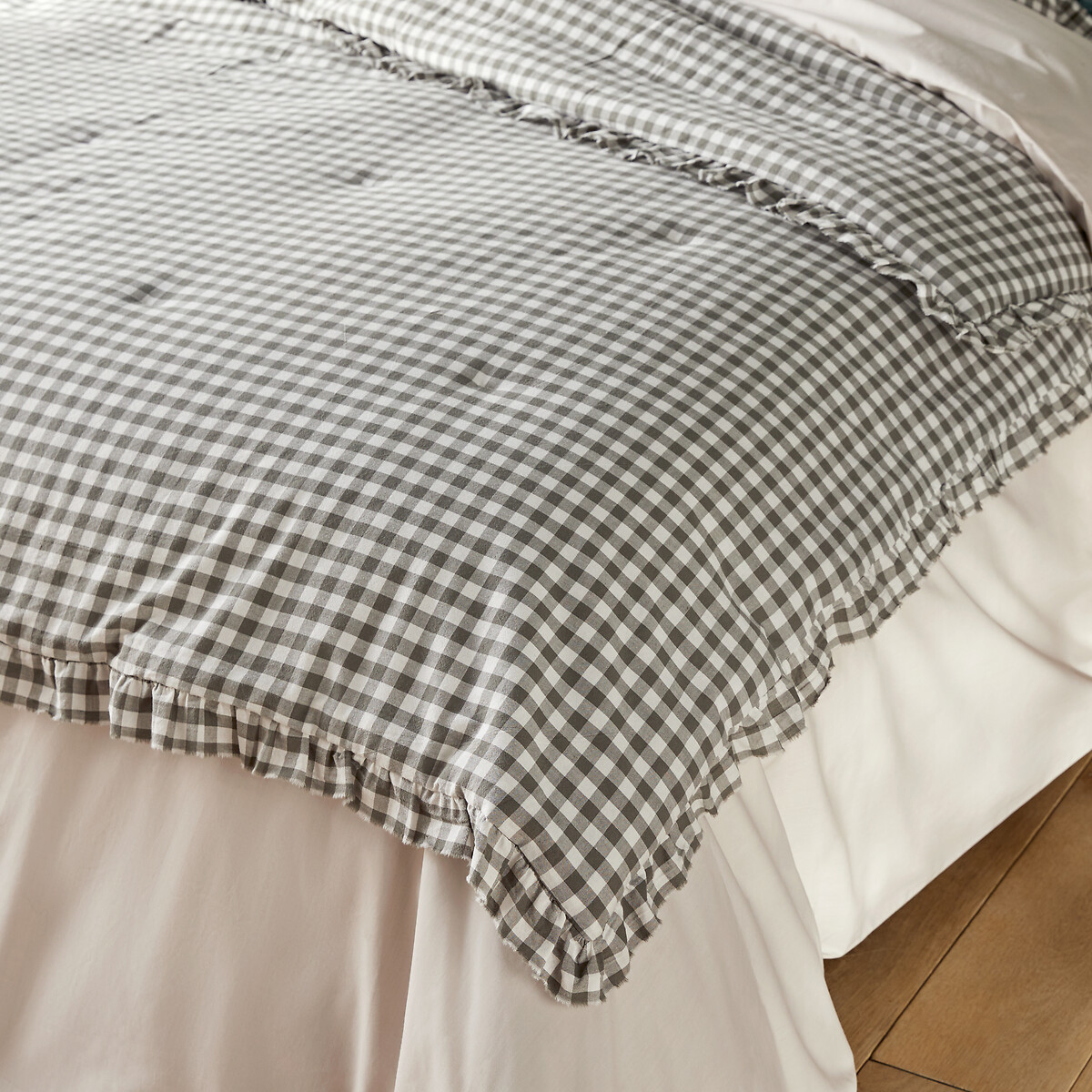 Edredon matelassé coton lavé vichy, Georgette vert kaki/blanc, LA REDOUTE INTERIEURS