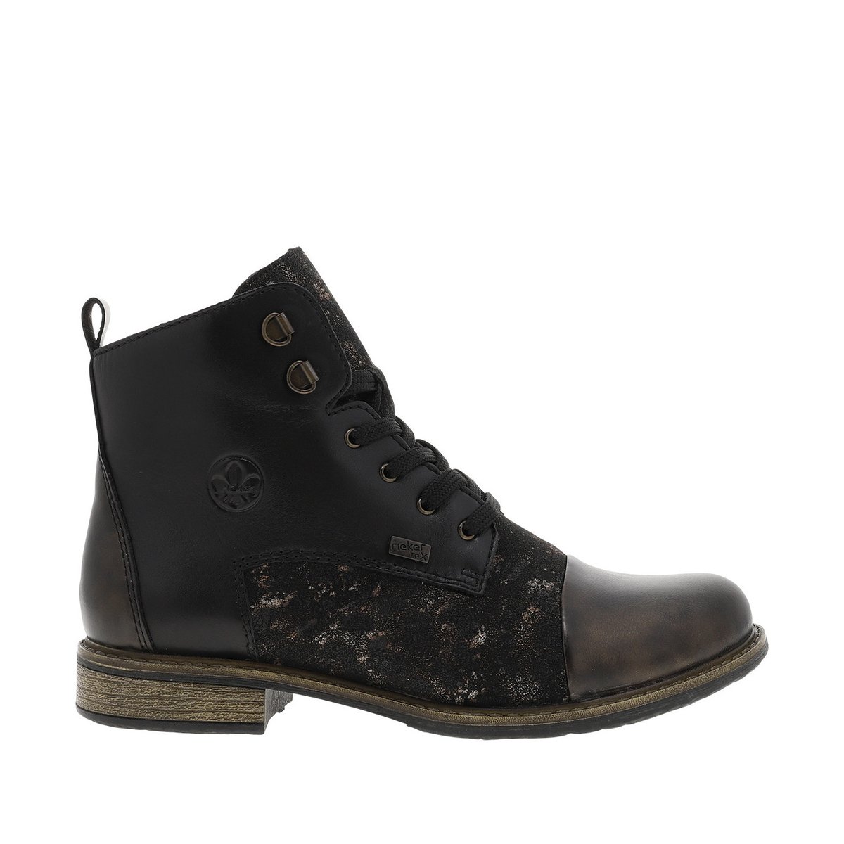 Bottines en cuir noires avec semelle à talon décroché bas et zip latéral noires, RIEKER