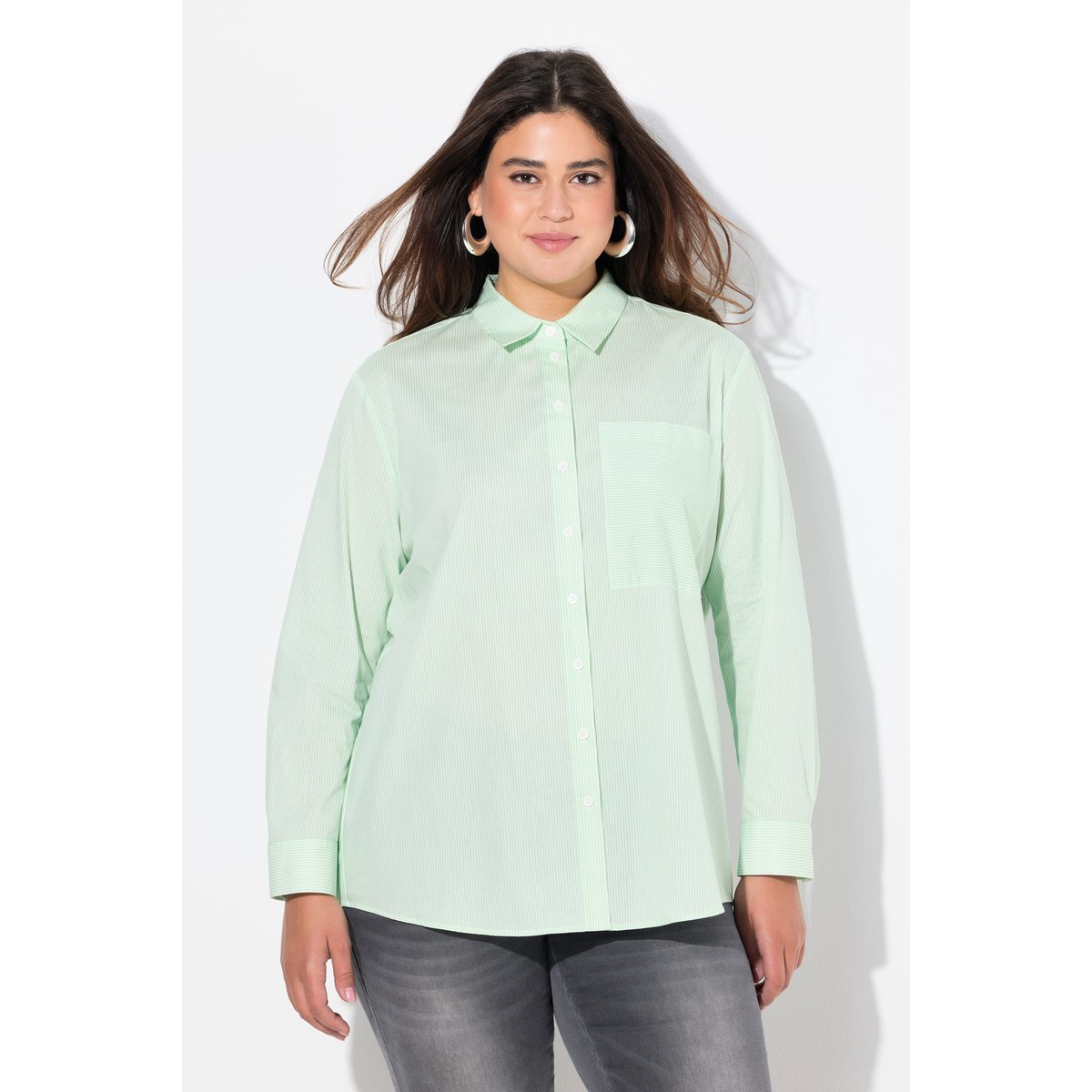 Blouse à rayures, ligne A menthe verte, ULLA POPKEN