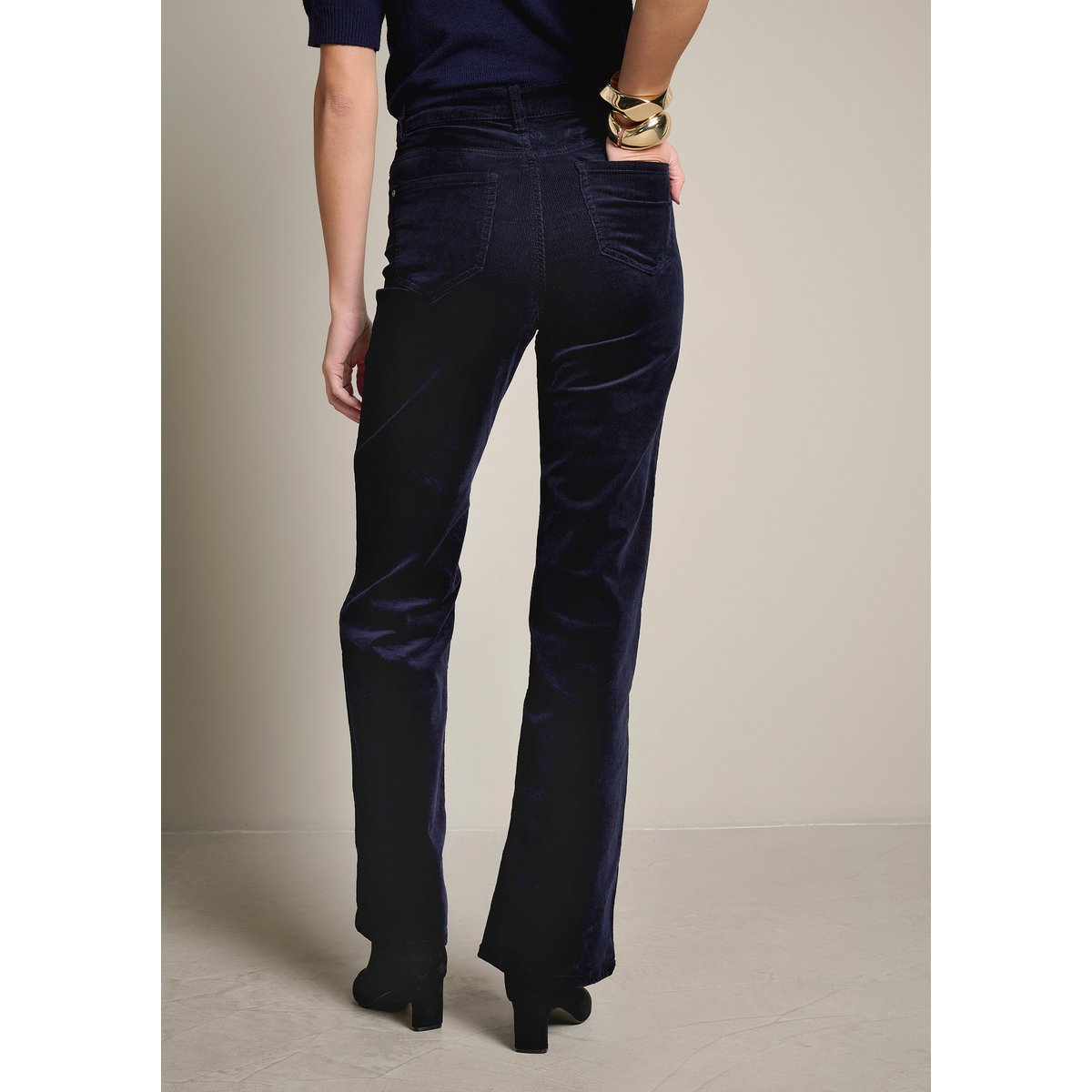 Pantalon bootcut taille haute bleu marine, LOLALIZA