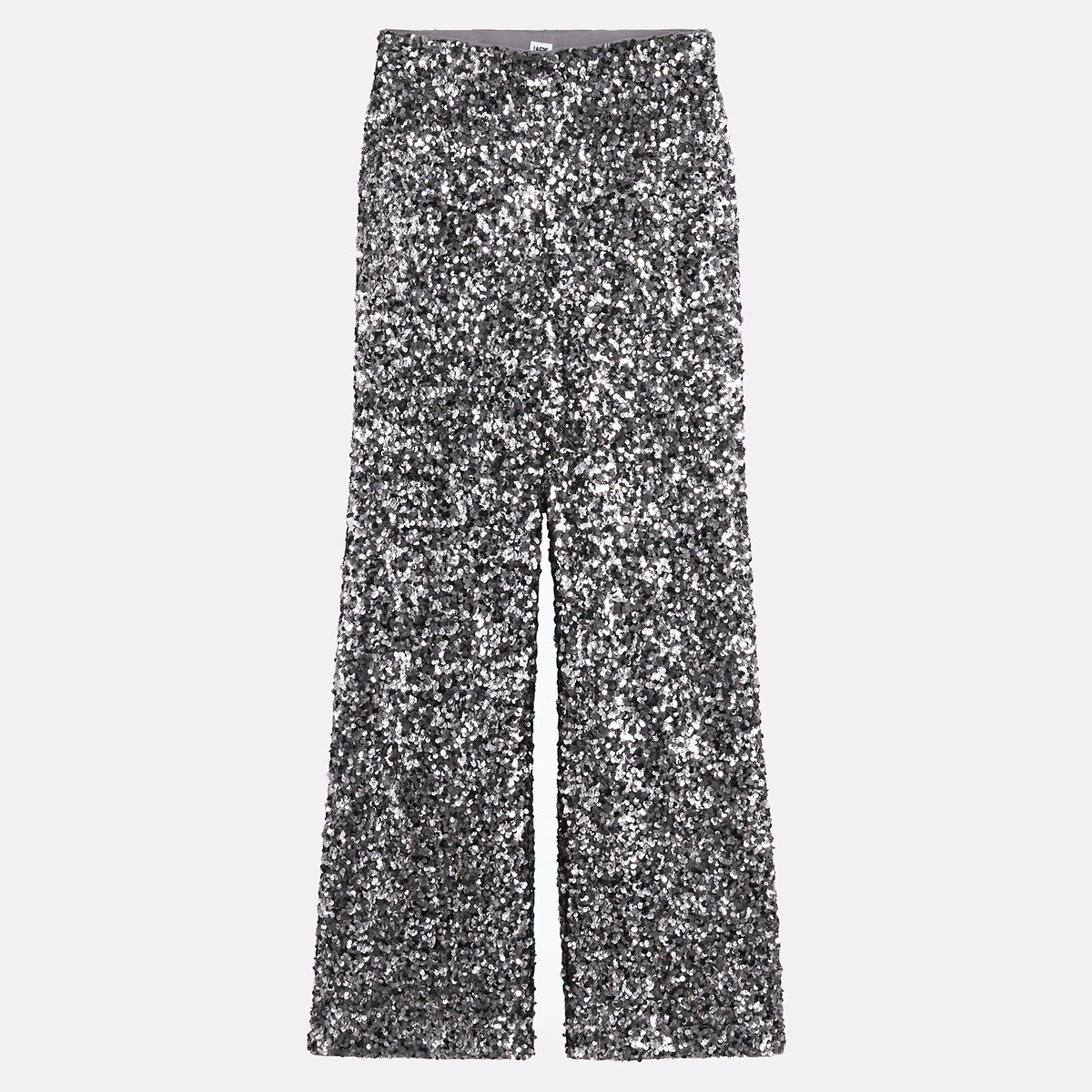 Sequinned Flared Trousers with High Waist silver grey, LA REDOUTE COLLECTIONS