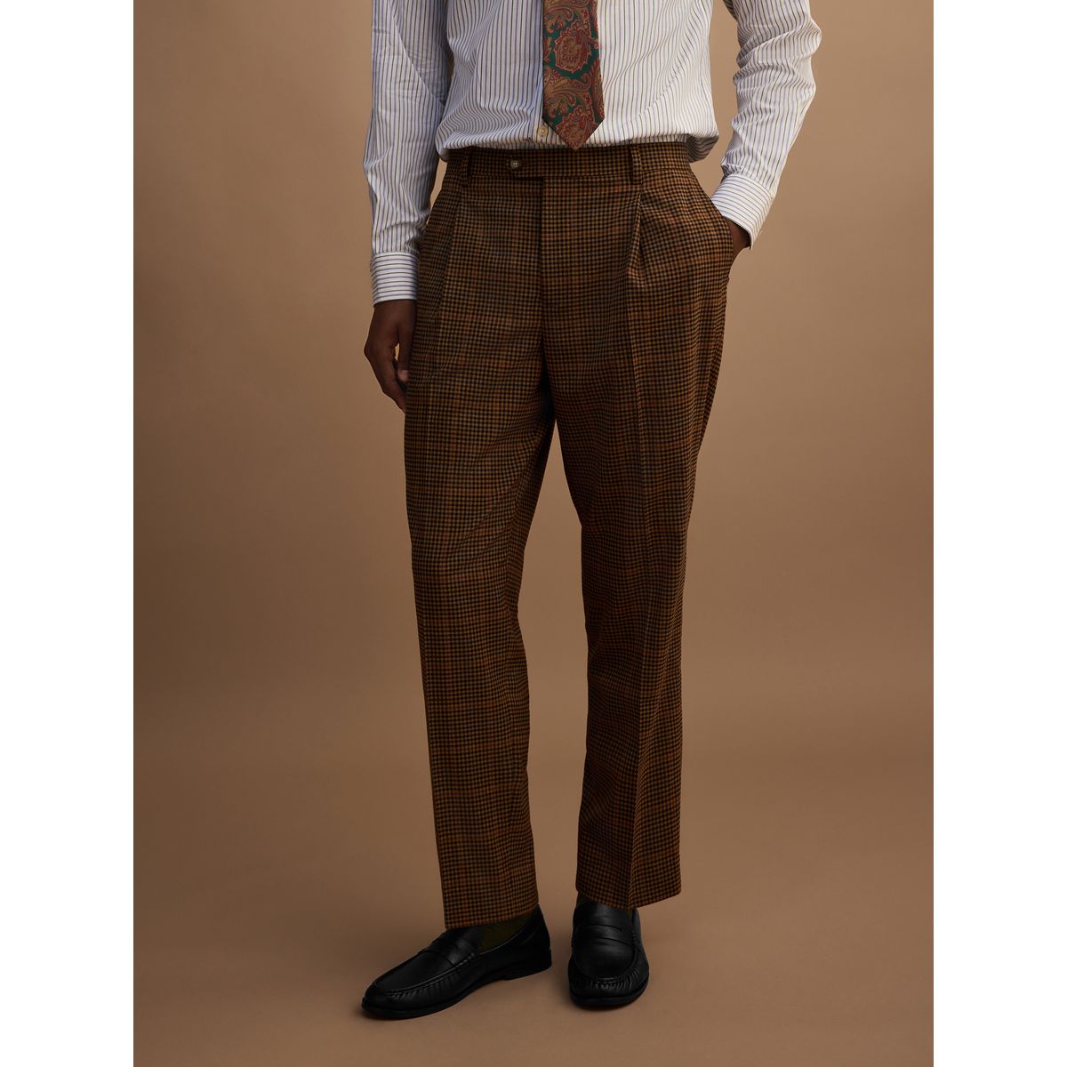 Pantalon de costume ajusté à carreaux marron, NEXT