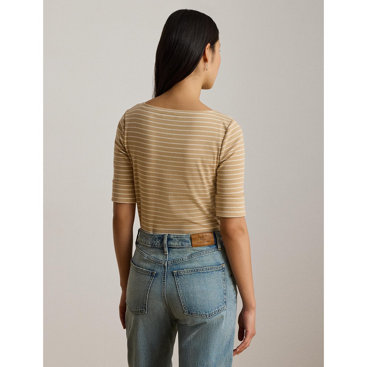 T-shirt manches courtes col bateau à rayures  beige, LAUREN RALPH LAUREN