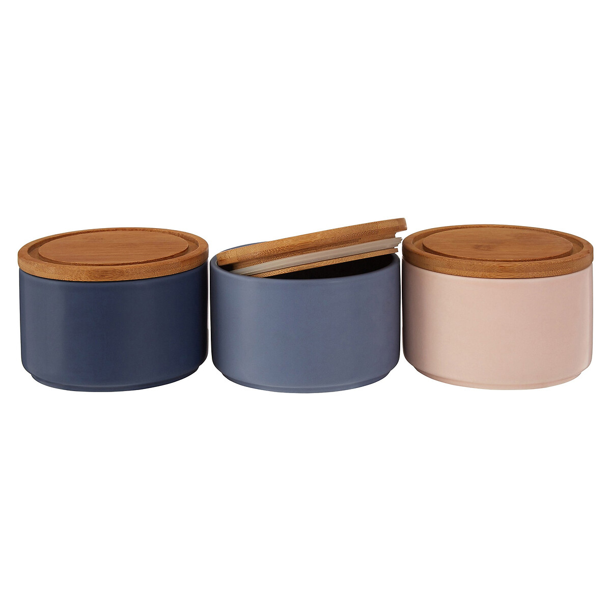Set of 3 Blue/Pink Stackable Storage Canisters in Dolomite with Bamboo Lid blue, SO'HOME