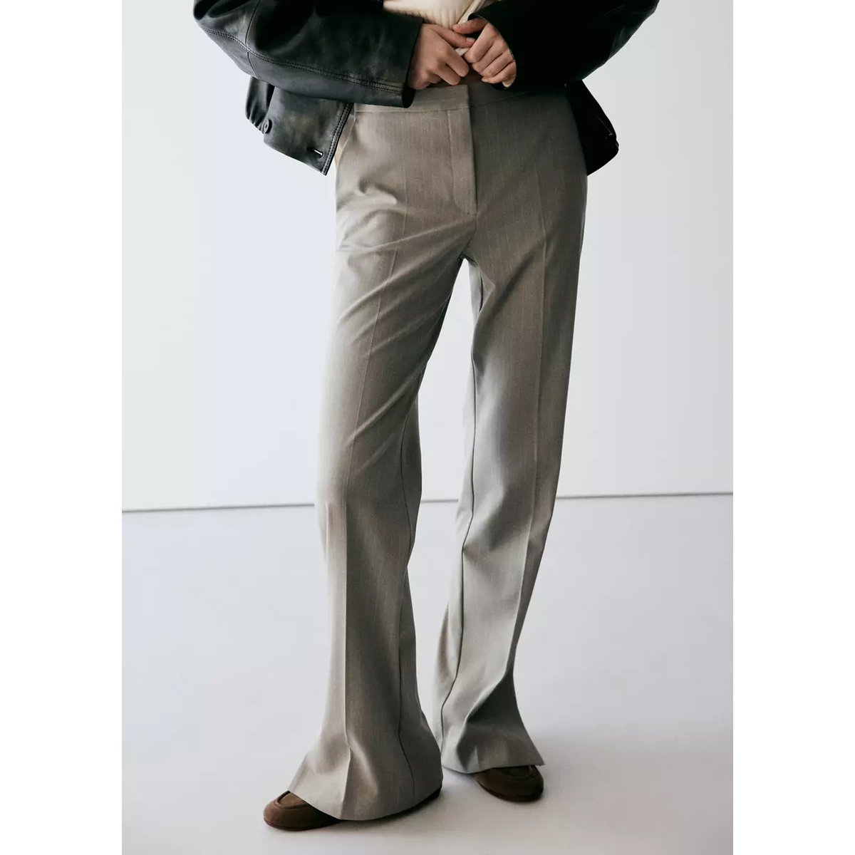 Pantalon costume droit rayures marron moyen, MANGO