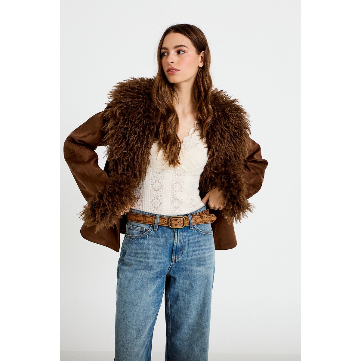 Manteau droit manches longues marron, CACHE CACHE