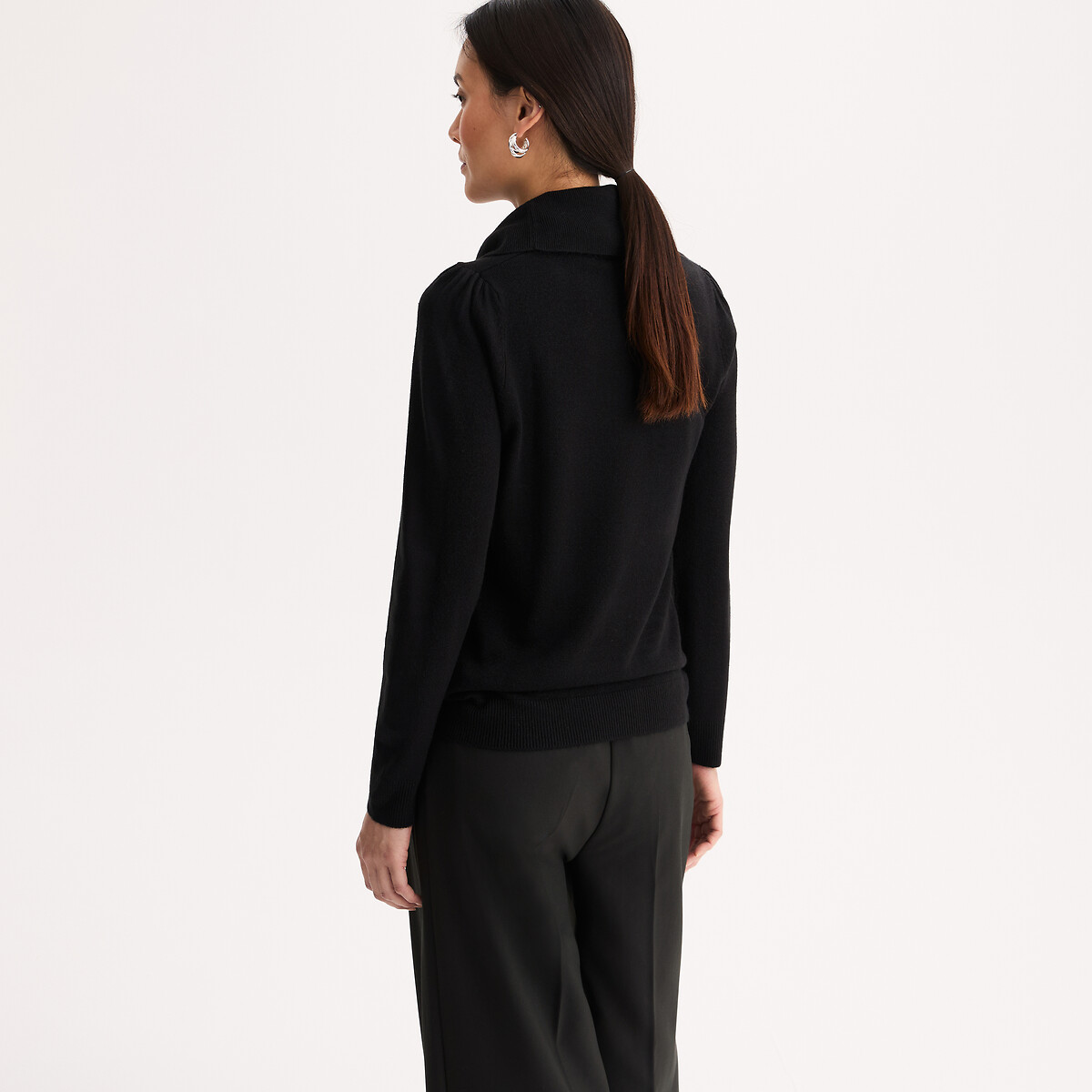 Pull col boule, manches longues, toucher très doux noir, ANNE WEYBURN