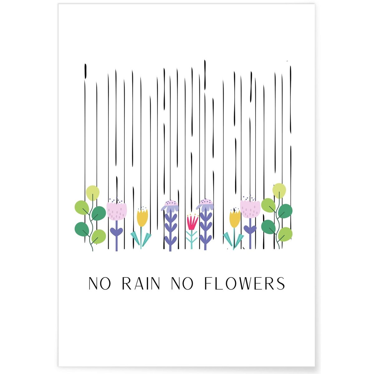Affiche Motivation No Rain No Flowers blanc, L'AFFICHERIE