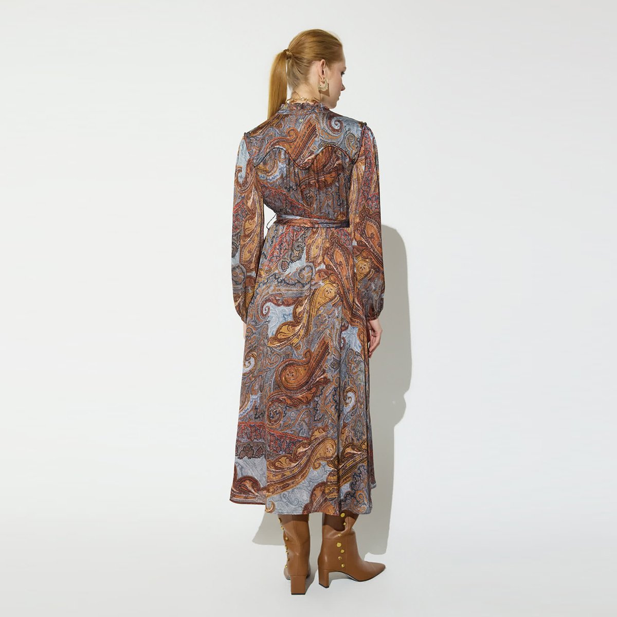 Robe midi bohème imprimé paisley bleu, LOLA CASADEMUNT