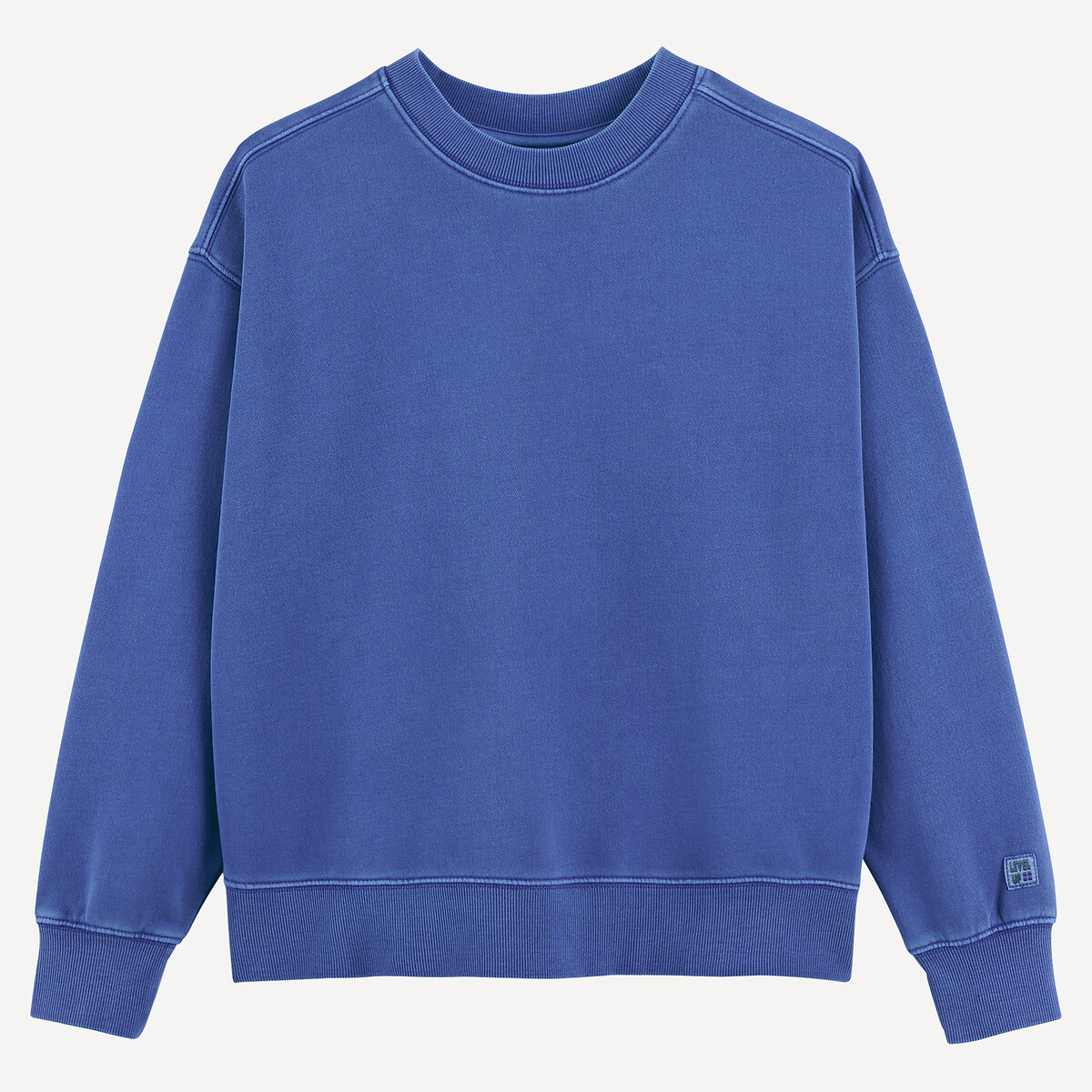 Sweat col rond en molleton lavé bleu, LA REDOUTE COLLECTIONS